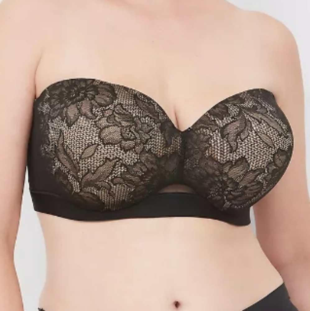 Cacique Black Lace Strapless Balconette Bra